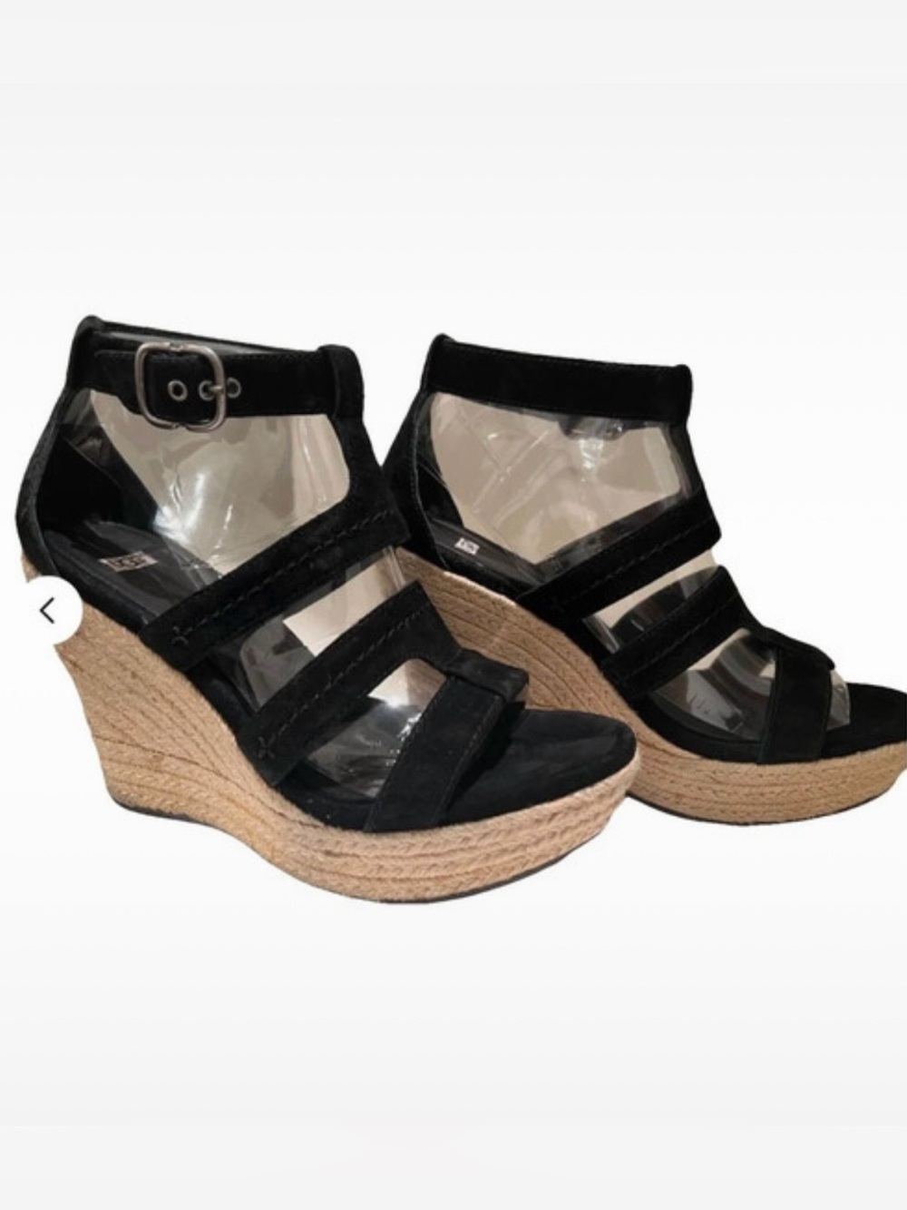 UGG Black Suede Espadrille Wedge Sandals